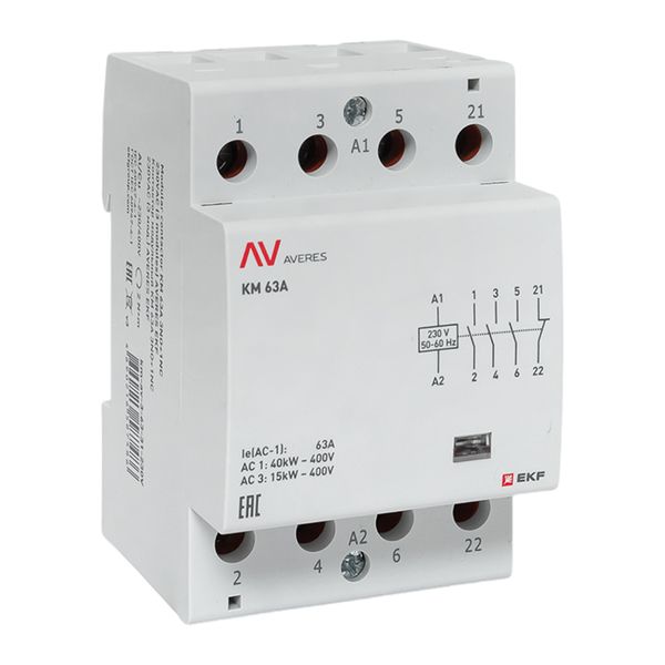 Контактор модульный КМ 63А 3NO+1NC 230В АС (3 мод.) AVERES EKF