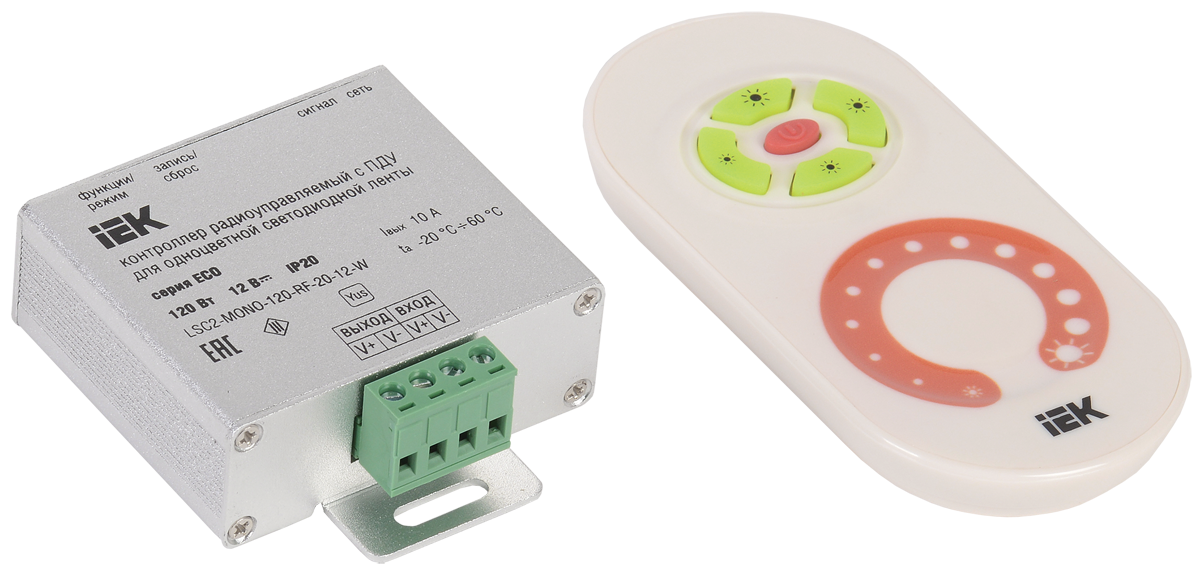Контроллер с ПДУ радио MONO 1 канал 12В 10А 120Вт белый IEK-eco