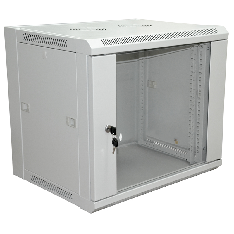 Шкаф телекоммуникационный настенный 19" 9U 600×600×500мм, дверь стекло, с задней стенкой, разборный, серый RAL 7035 REXANT