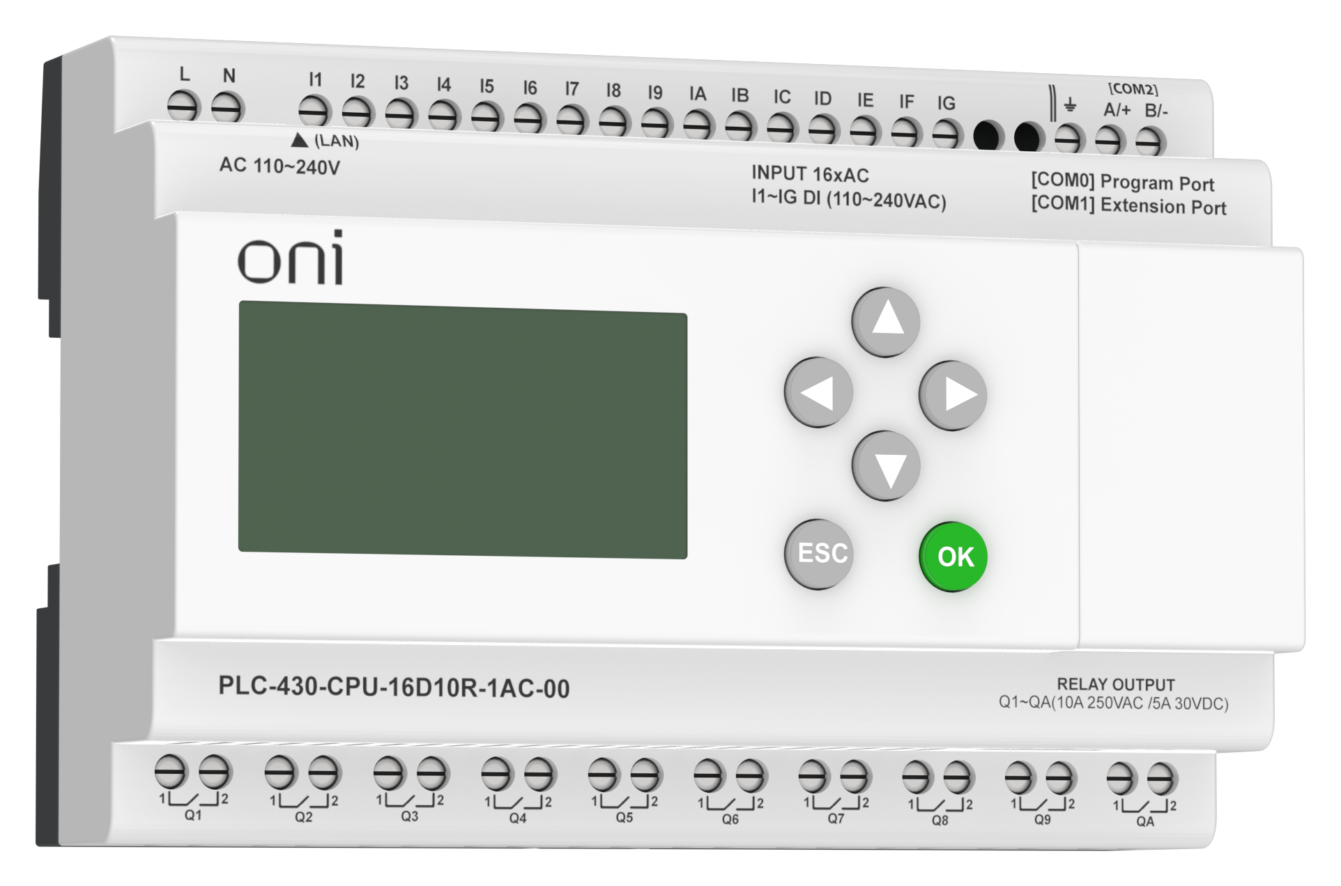 ПЛК 430 Модуль ЦПУ 16 DI 10 RO 220В AC с Ethernet портом с экраном ONI