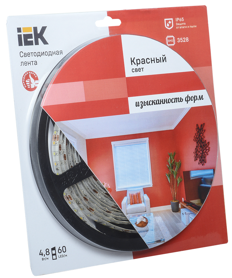 Лента LED 5м блистер LSR-3528R60-4.8-IP65-12V красный цве IEK-eco