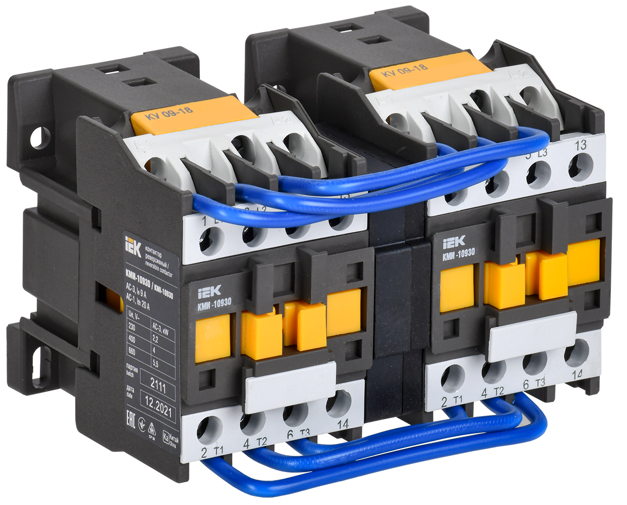Контактор КМИ-10930 реверс 9А 400В/АС3 2NO IEK