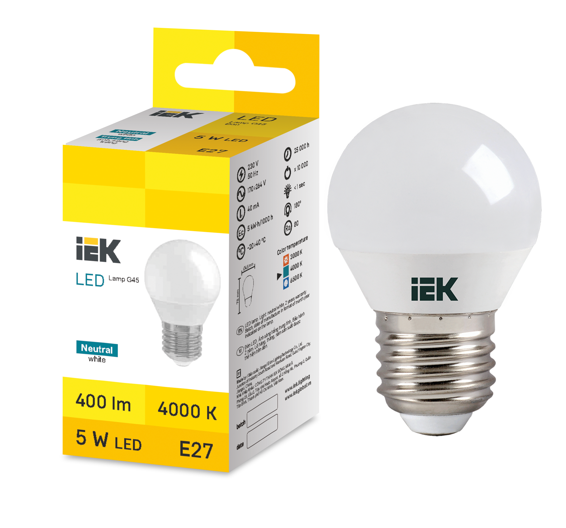 LED Globe G45 5W 4000K E27 IEK