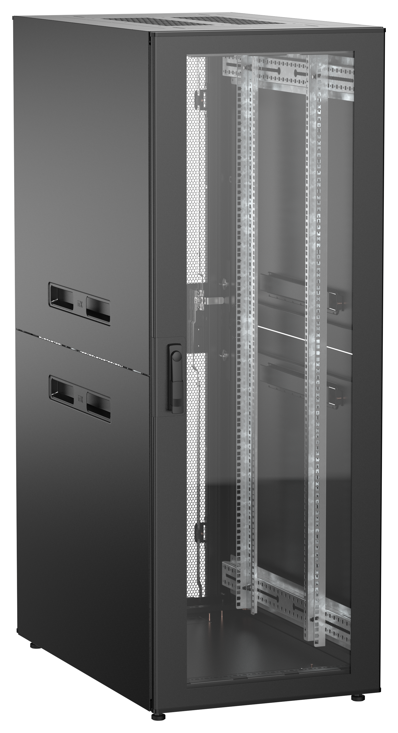 ITK UNITBOX N Шкаф сетевой 19" напольный 33U 600х1000мм стеклянная передняя дверь задняя перфорированная черный