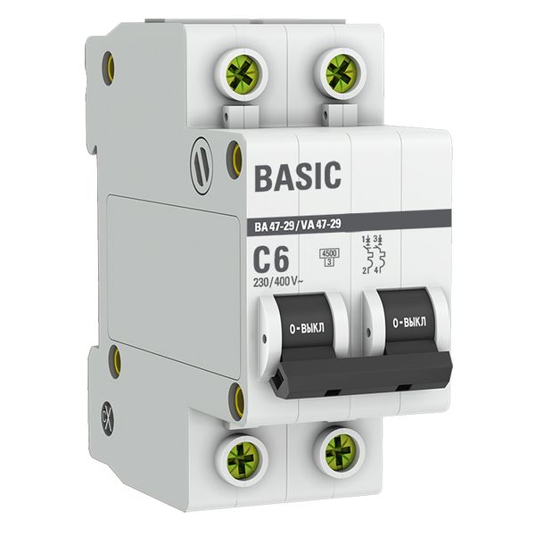 Автоматический выключатель ВА 47-29 2P 6А (C) 4,5кА BASIC