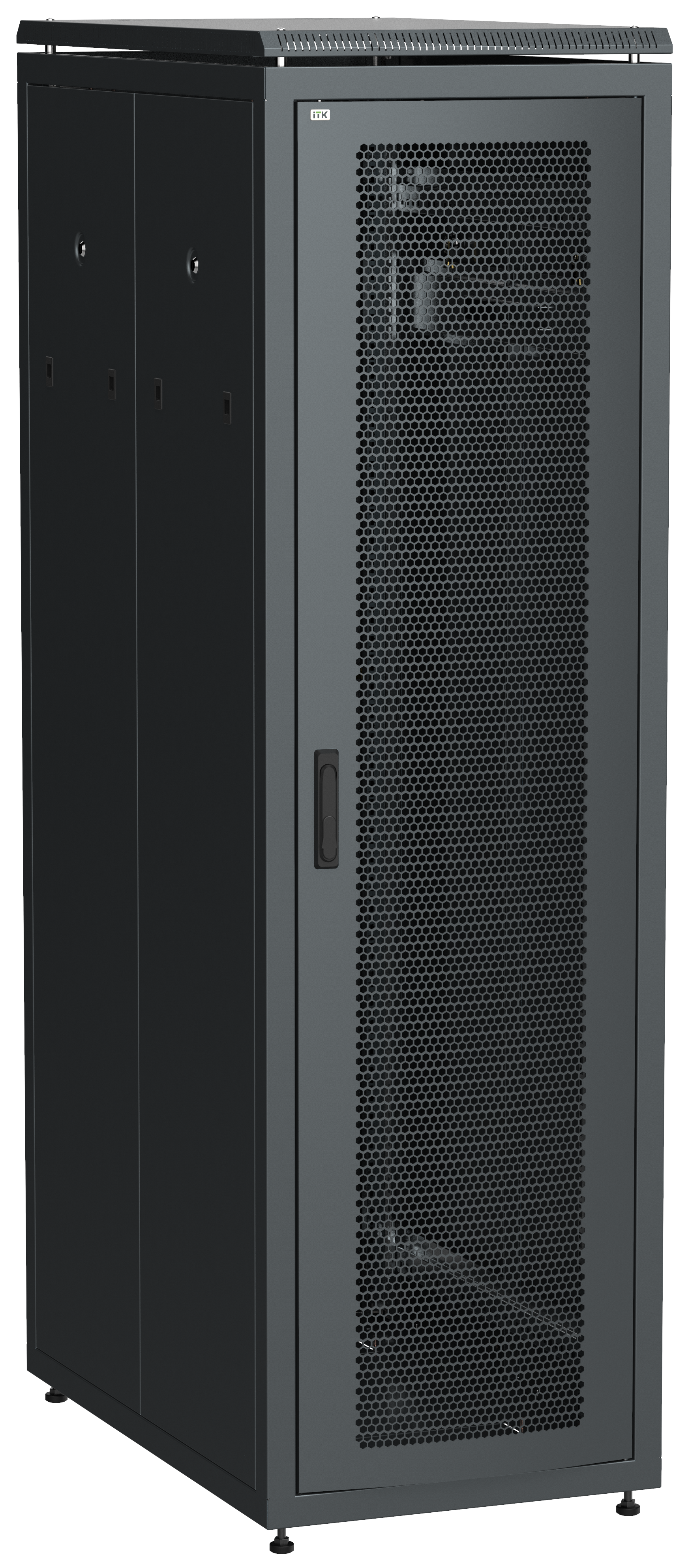 ITK Шкаф сетевой напольный 19" LINEA N 33U 600х1000мм с L-профилями перфорированные двери черный