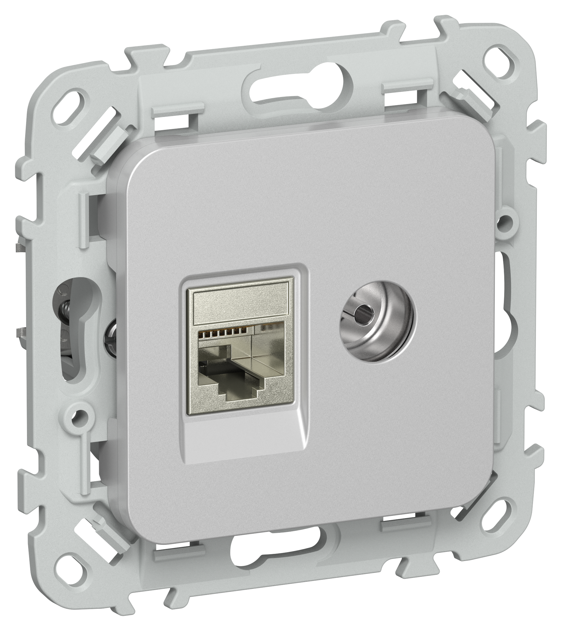 FLITE Розетка 2-местная RJ45/TV категория 6 STP РКТВ6-2-1-ФлА алюминий IEK