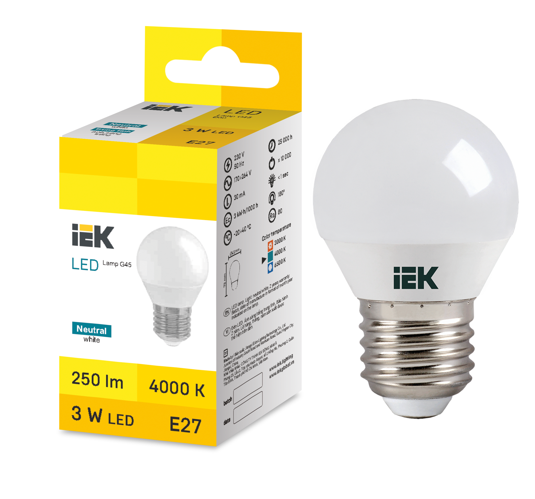 LED Globe G45 3W 4000K E27 IEK