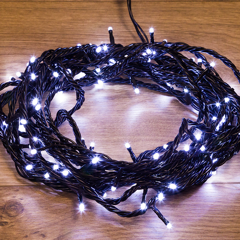 Гирлянда Нить управляемая 10м 100 LED БЕЛЫЙ черный ПВХ IP65 свечение с динамикой 230В нужен контроллер 217-204 NEON-NIGHT