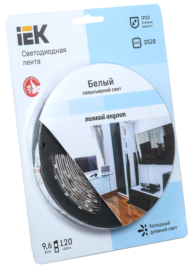 Лента светодиодная 5м блистер LSR-3528W120-9.6-IP20-12V IEK-eco