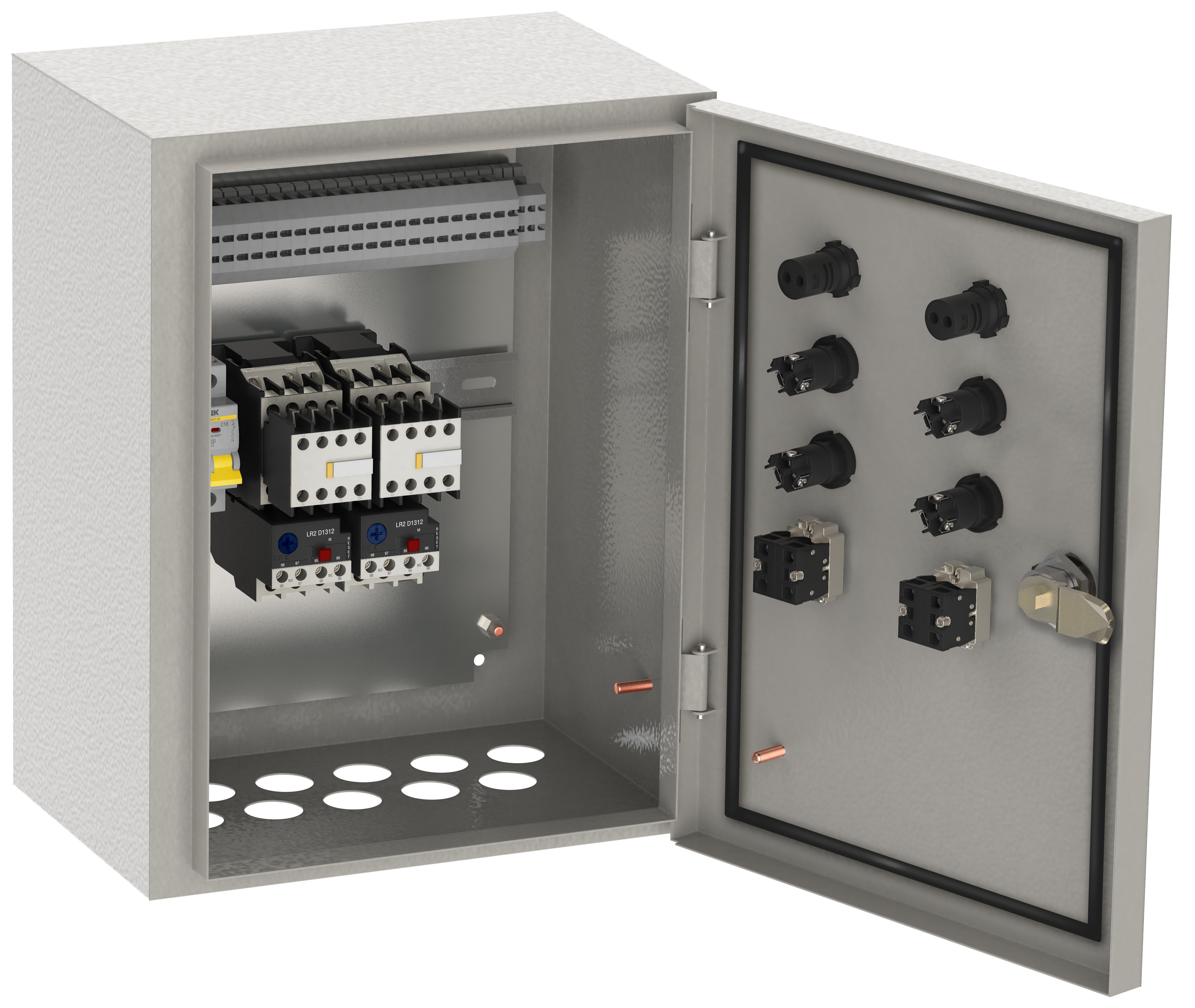 Ящик управления РУСМ5114-3674 нереверсивный 2 фидера автоматический выключатель на каждый фидер без переключателя на автоматический режим 40А IP54 IEK