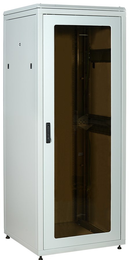 ITK LINEA N Шкаф сетевой 19" 18U 800х800мм стеклянная передняя дверь задняя металлическая серый