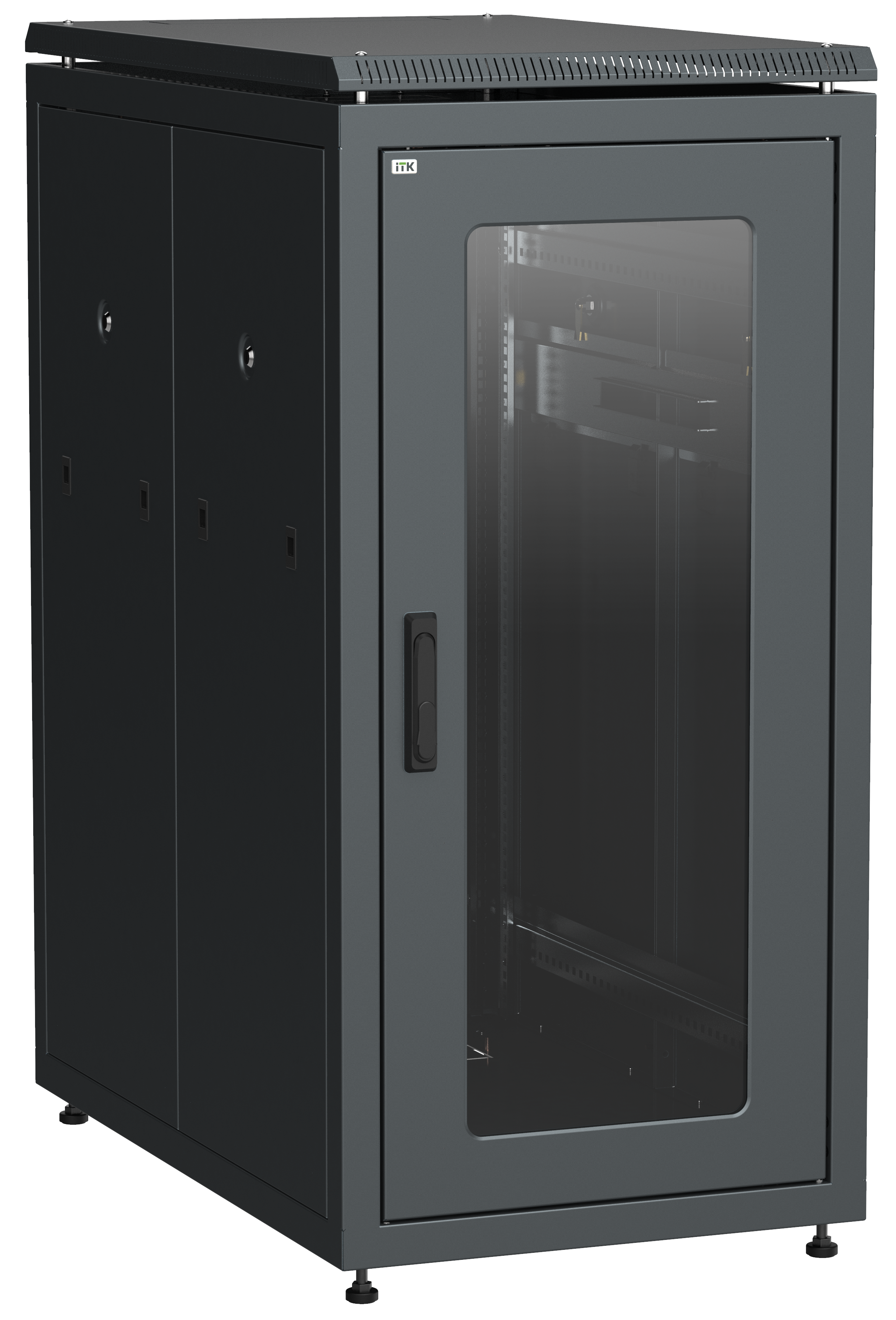 ITK LINEA N Шкаф напольный сетевой 19" 24U 800х1000мм стеклянная передняя дверь задняя металлическая черный