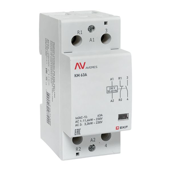 Контактор модульный КМ 63А 1NO+1NC 230В АС (2 мод.) AVERES EKF