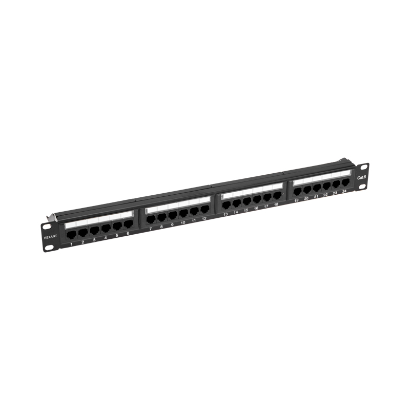 Патч-панель 19" с кабельным органайзером 1U, CAT 6, 24 порта RJ-45, неэкранированная, Dual IDC REXANT