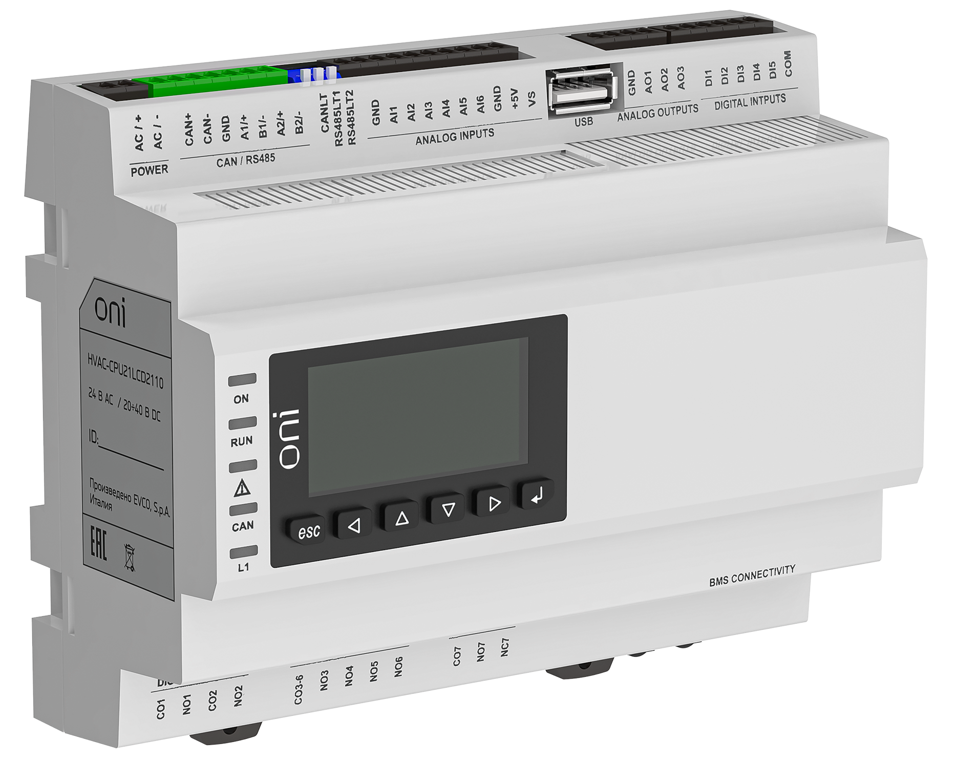 ПЛК для HVAC систем модуль ЦПУ с 5DI 7DO 6AI 3AO LCD экраном 2 портами RS485 и 1 портом Ethernet память для программ пользователя 1Мб ONI