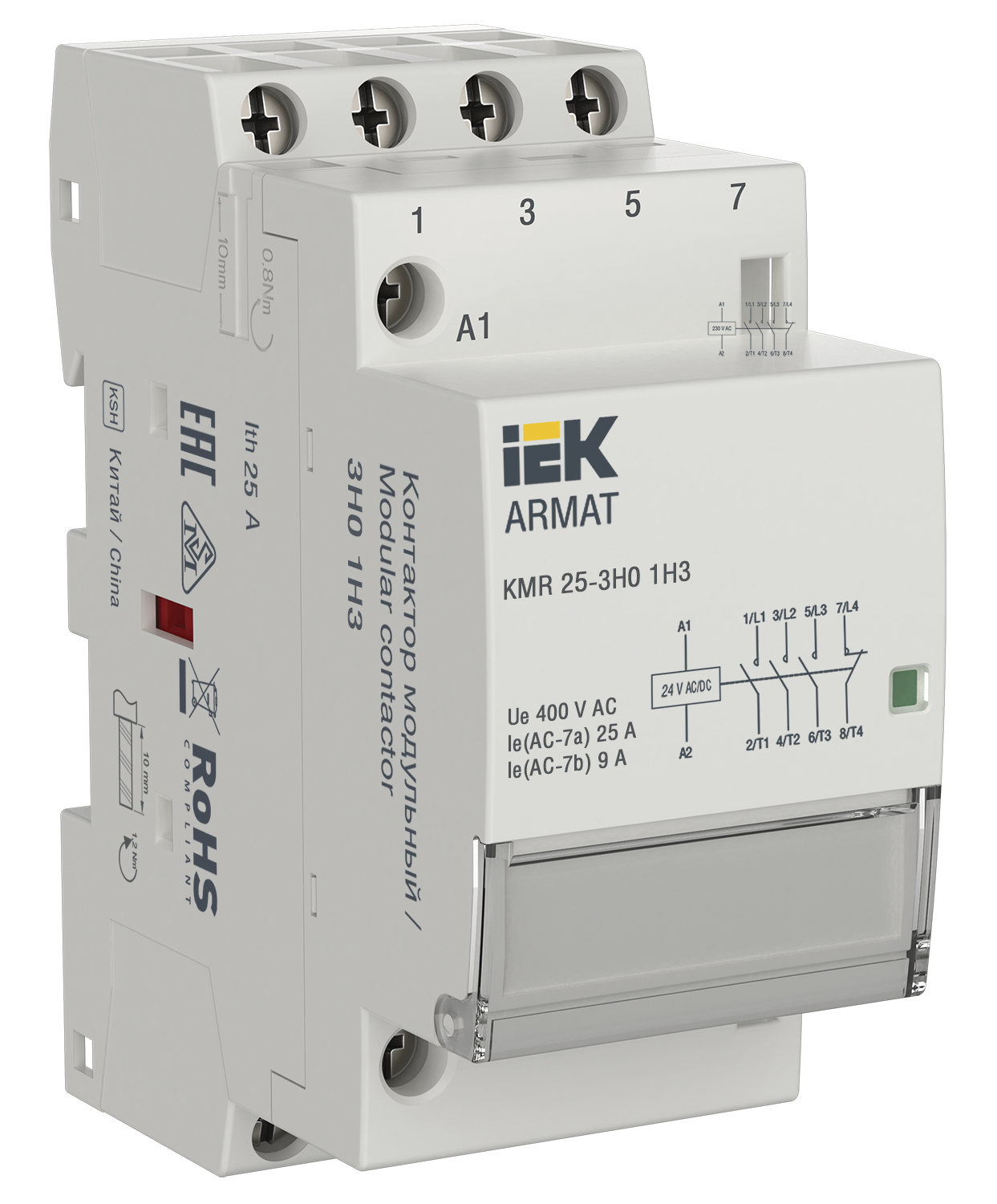 ARMAT Контактор модульный KMR 25А 24В AC/DC 3НО 1НЗ IEK
