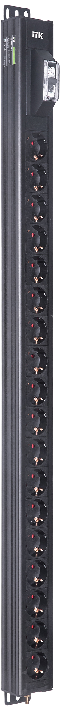 ITK BASE PDU вертикальный PV0101 23U 1 фаза 16А 18 розеток SCHUKO (немецкий стандарт) без кабеля с входным разъемом C20