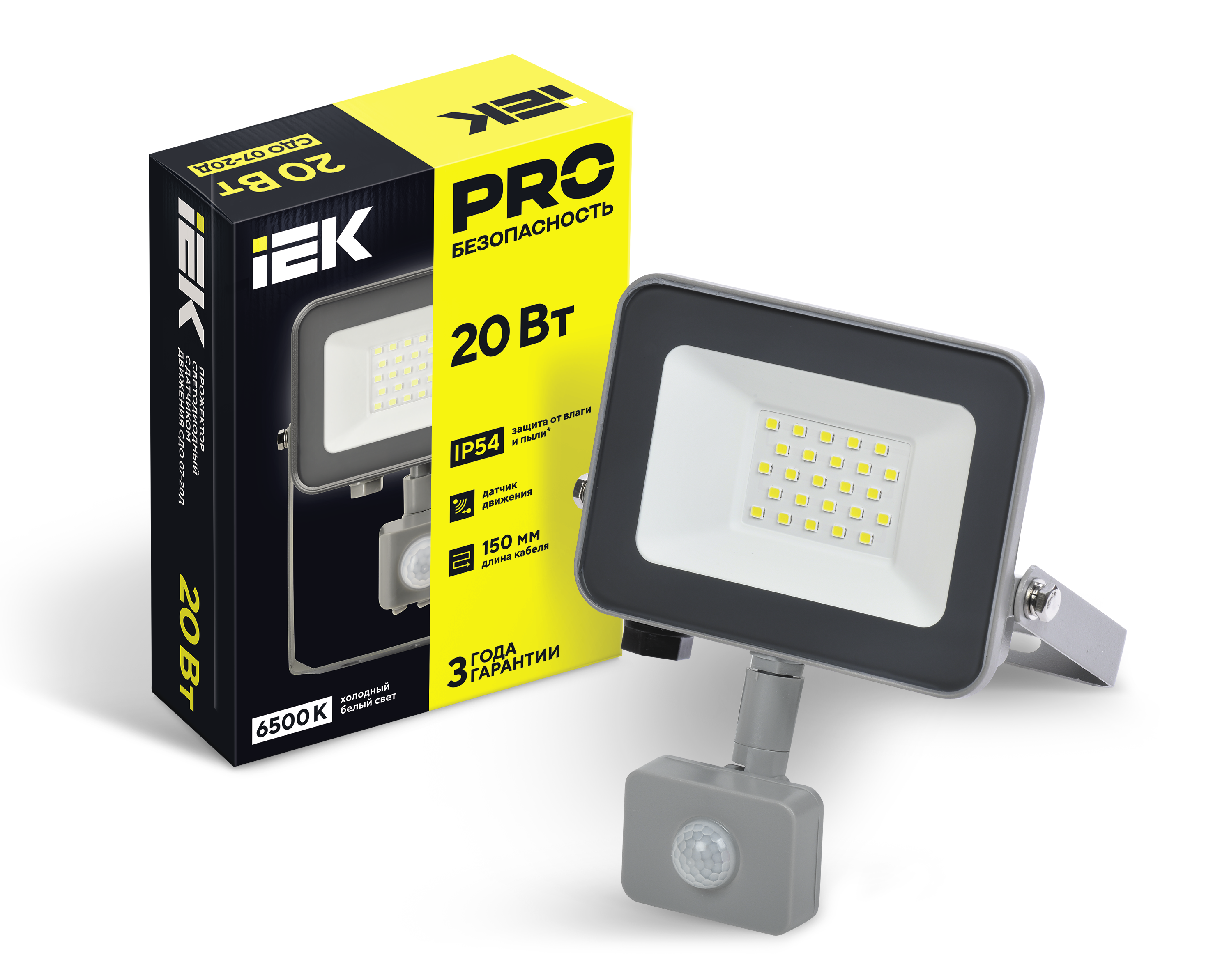Прожектор светодиодный СДО 07-20Д с датчиком движения IP54 серый IEK