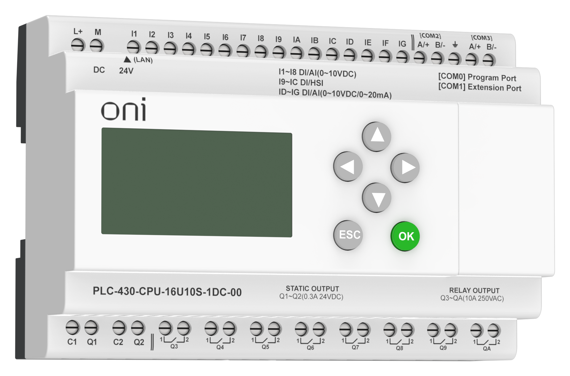 ПЛК 430 Модуль ЦПУ 4 DI 12 UI (0-10 В/DI) 8 RO 2 TO 24В DC с Ethernet портом с экраном ONI