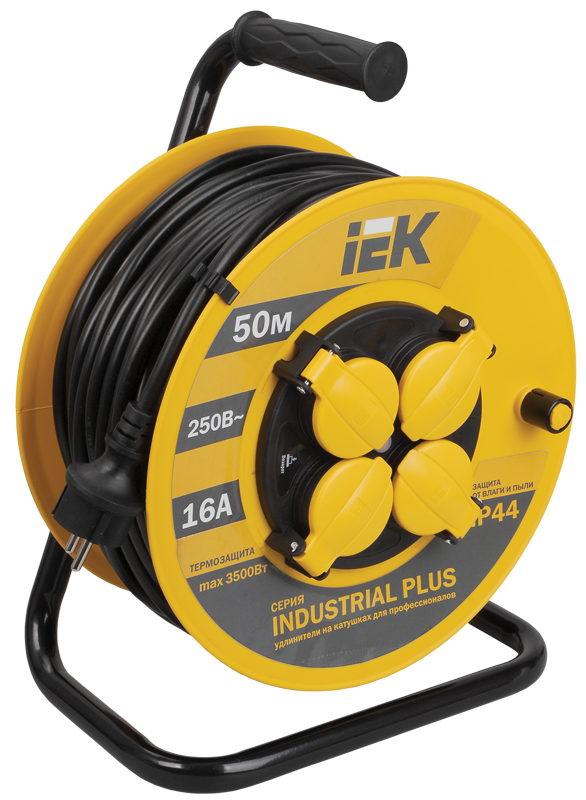 INDUSTRIAL PLUS Катушка УК50 4 места IP44 с заземлением с термозащитой 3х1,5мм2 50м IEK