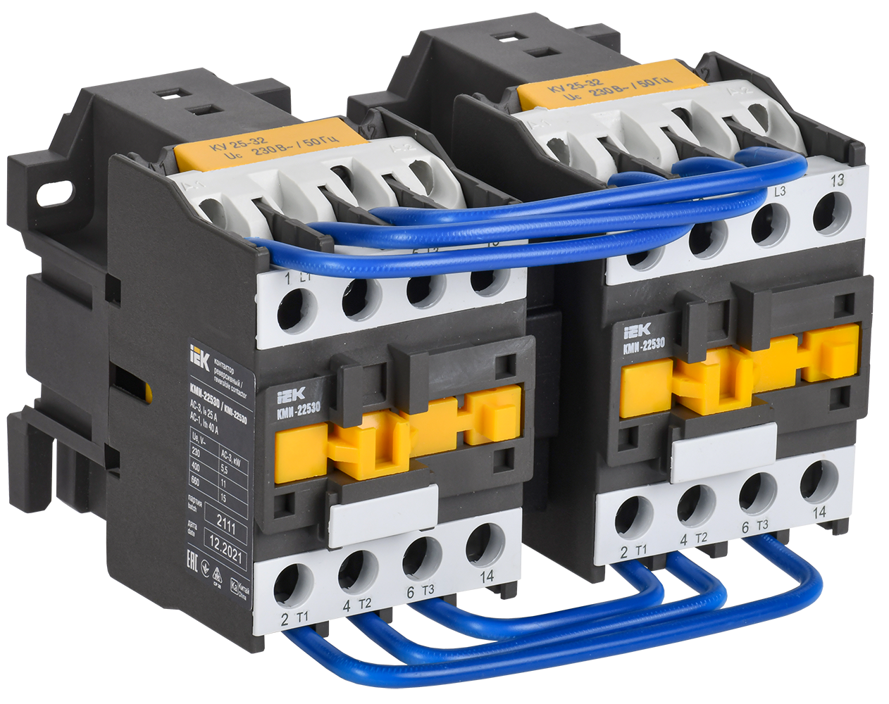 Контактор КМИ-22530 реверс 25А 230В/АС3 2NO IEK