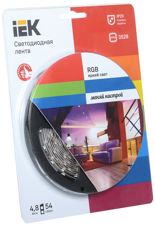 Лента светодиодная 5м блистер LSR-3528RGB54-4.8-IP20-12V IEK-eco