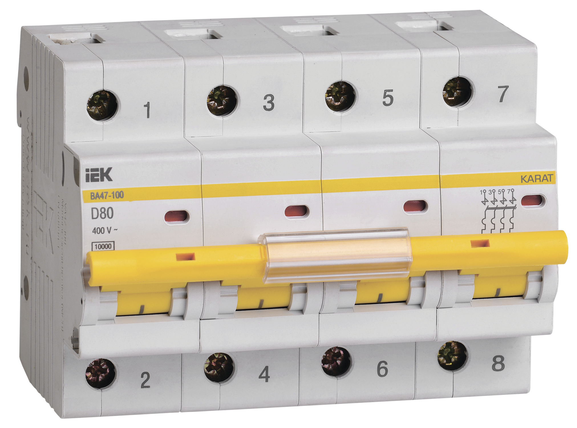 KARAT Автоматический выключатель ВА47-100 4P D 80А 10кА IEK