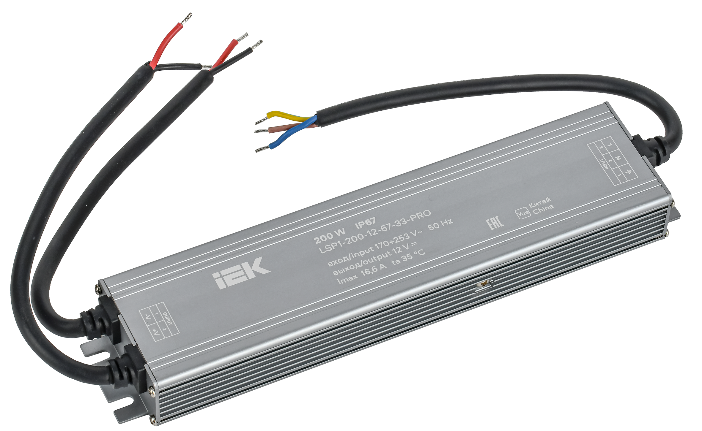 Драйвер LED ИПСН-PRO 200Вт 12В блок-шнуры IP67 IEK