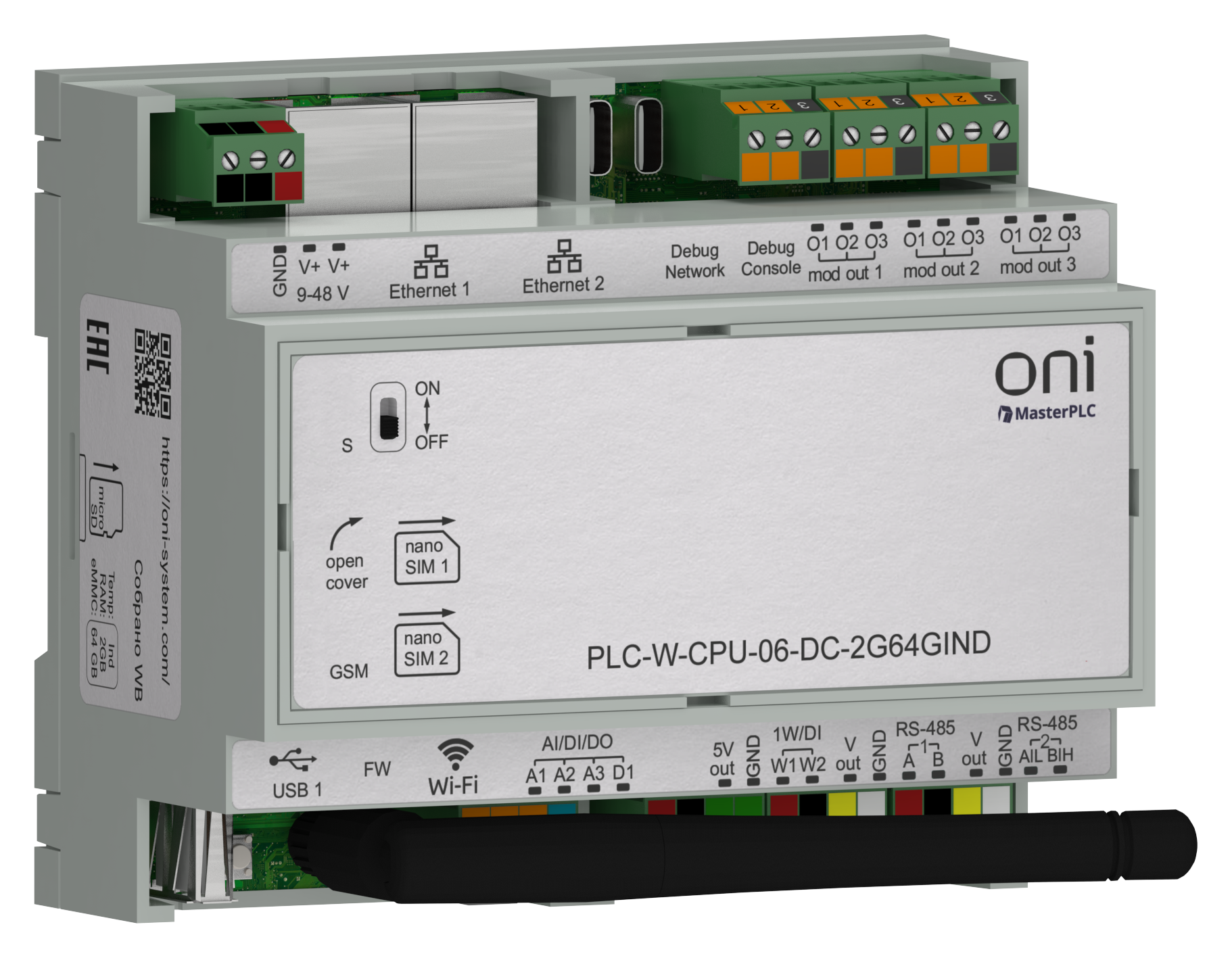ПЛК W. CPU 6 IO 2GB RAM 64GB ROM 24 В DC промышленного исполнения ONI