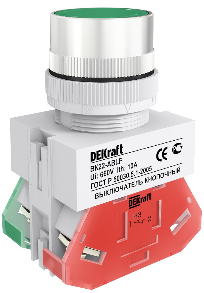 Выкл. кноп. ABLF D22 ЗЕЛЕНЫЙ 220В ВK-22