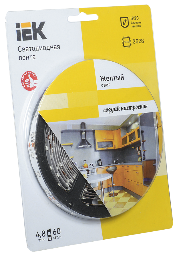 Лента светодиодная 5м блистер LSR-3528Y60-4.8-IP20-12V IEK-eco