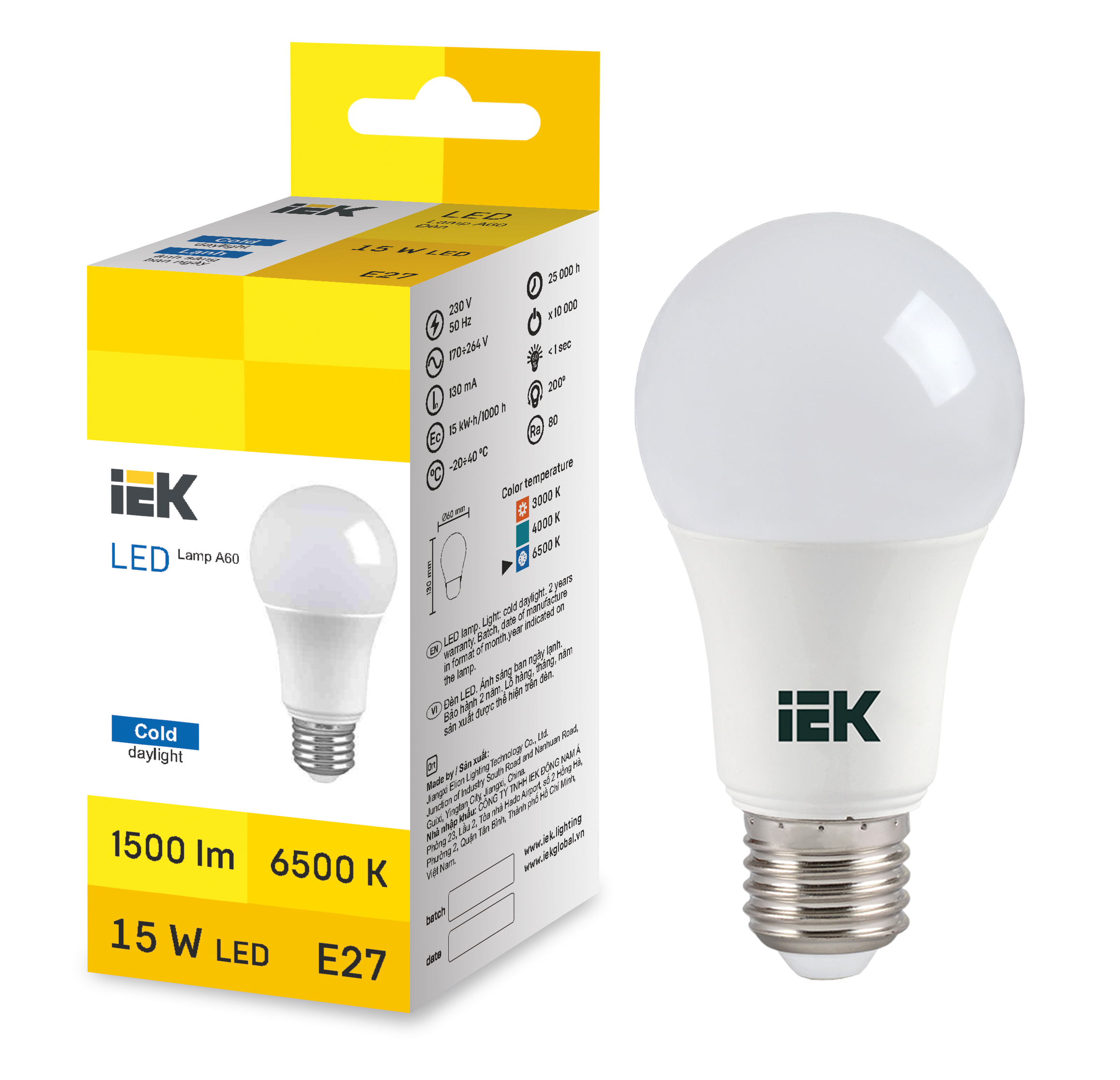 LED Bulb A60 15W 6500K E27 IEK