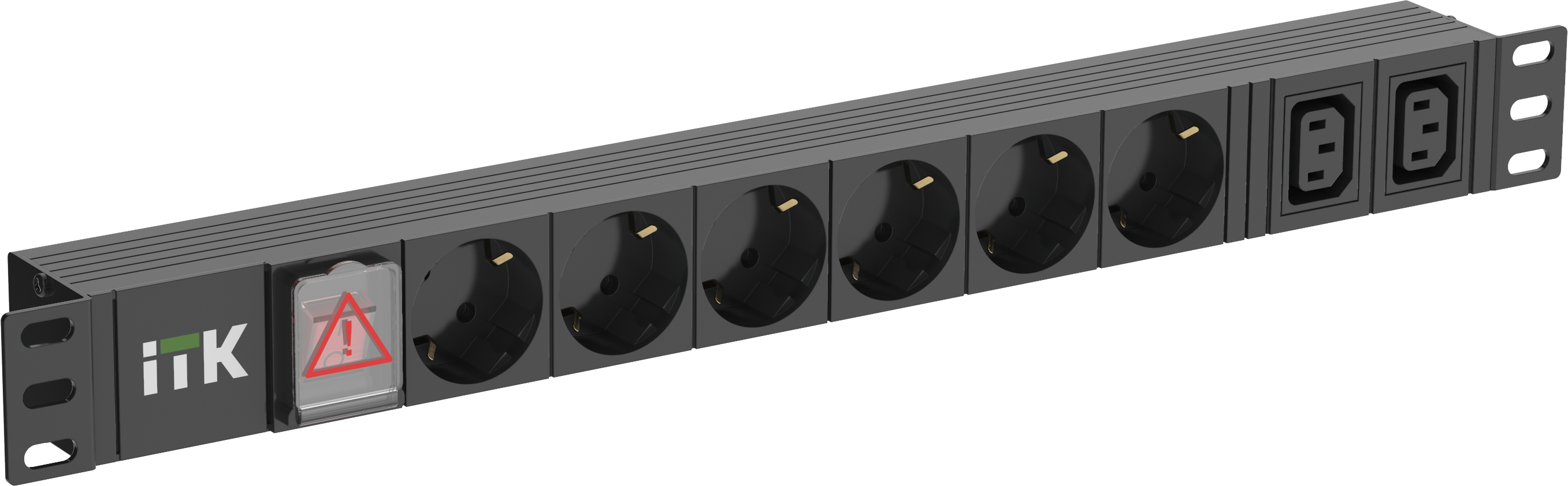 ITK PDU 6 розеток немецкий стандарт + 2 С13 c LED выключателем 1U вход С14 без кабеля алюминиевый профиль