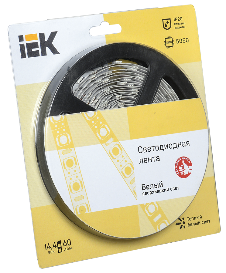 Лента светодиодная 5м блистер LSR-5050WW60-14,4-IP20-12V IEK