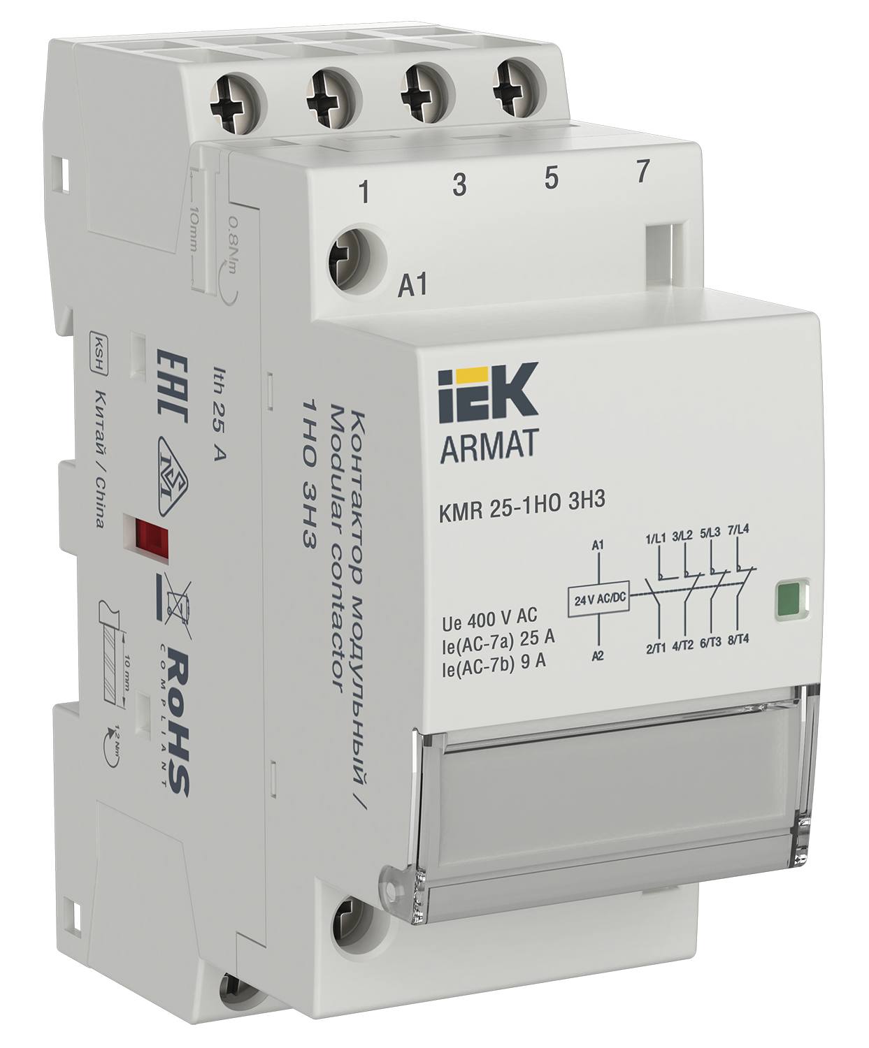 ARMAT Контактор модульный KMR 25А 24В AC/DC 1НО 3НЗ IEK