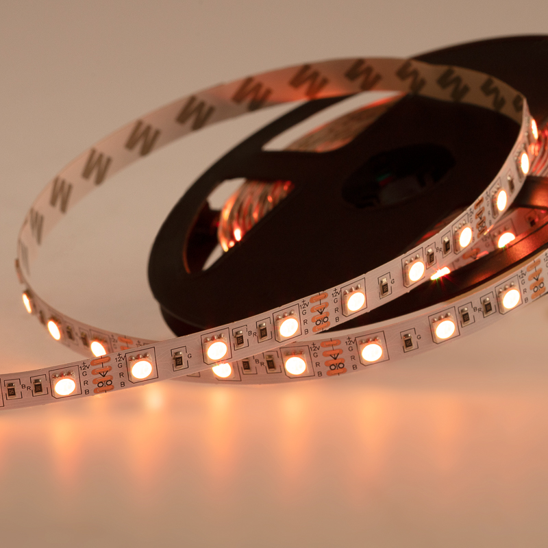 Лента светодиодная 12В, SMD5050, 14,4Вт/м, 60 LED/м, RGB, 10мм, 5м, IP20 LAMPER