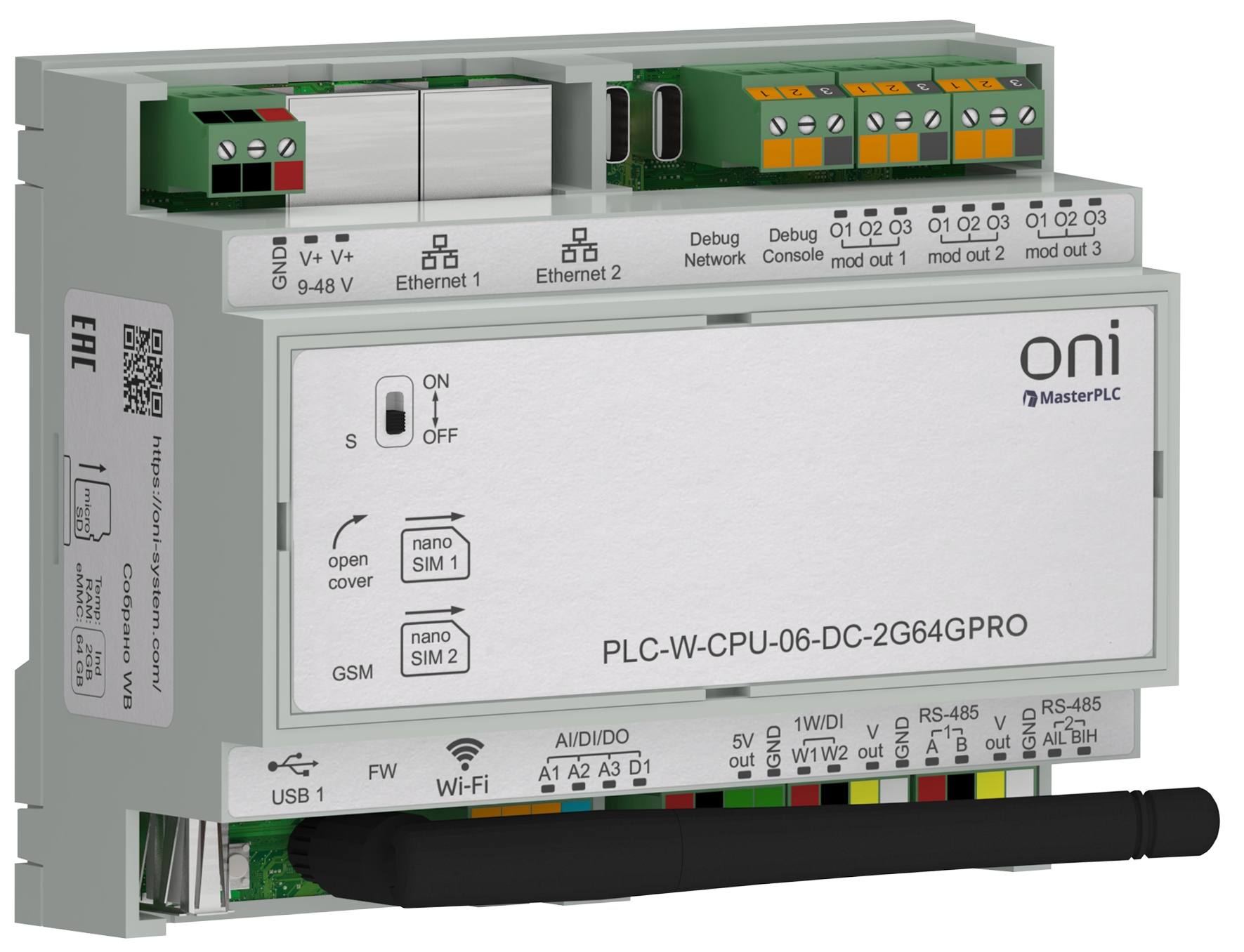 ПЛК W.CPU 6 IO 2ГБ RAM 64ГБ ROM 24В DC специального промышленного исполнения ONI