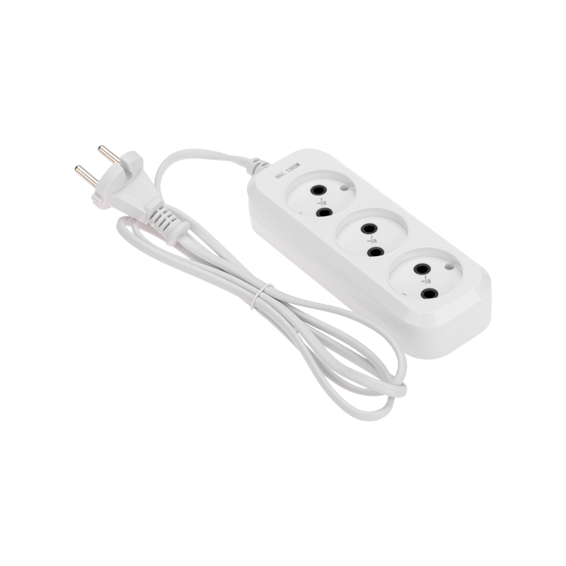 Удлинитель 3 гнезда, 1,5м, 2х0,75мм², б/з, белый PROconnect