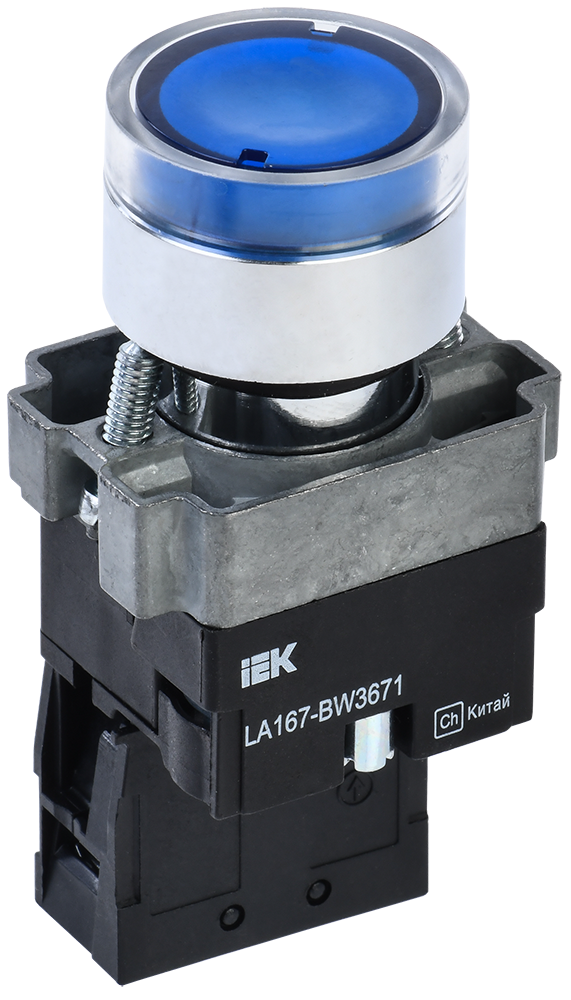 Кнопка управления LA167-BW3671 d=22мм RC 1NO с подсветкой синяя IEK