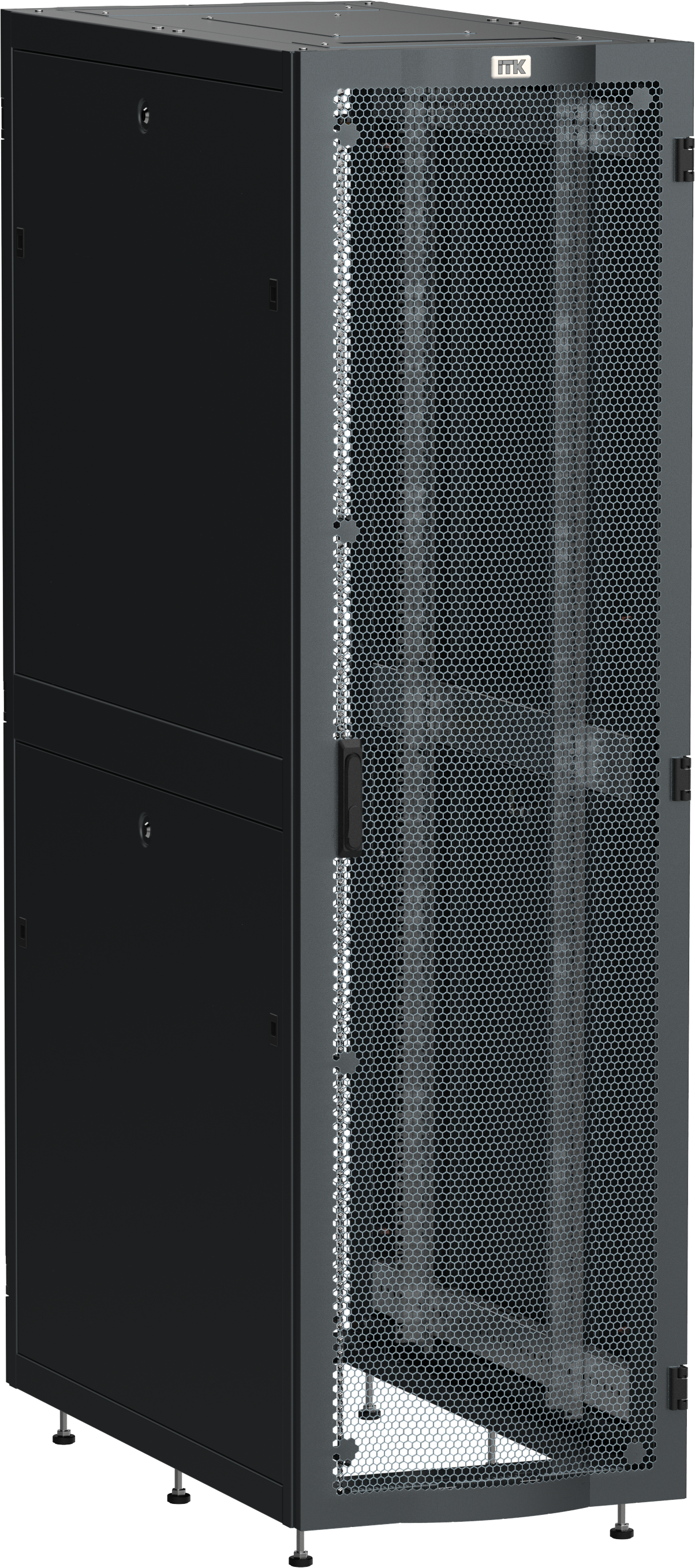ITK LINEA S Шкаф серверный 19" 48U 600х1000мм передняя дверь двухстворчатая перфорированная задняя дверь перфорированная черный RAL 9005