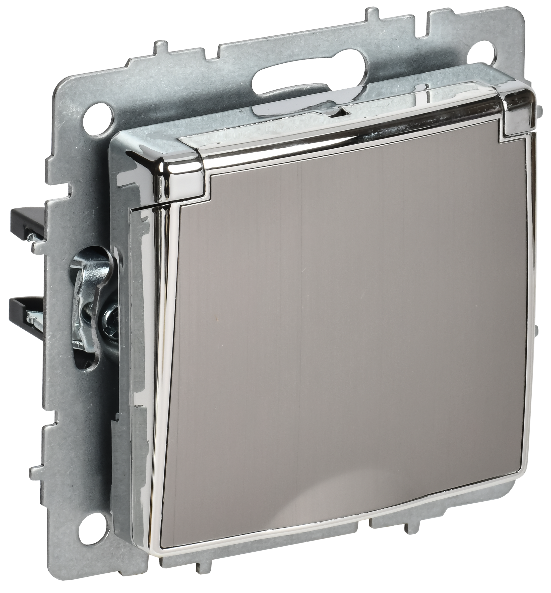 BRITE Розетка 1-местная с заземлением с защитными шторками и крышкой 16А IP20 РСбш10-3-БрГН металл хром/никель IEK