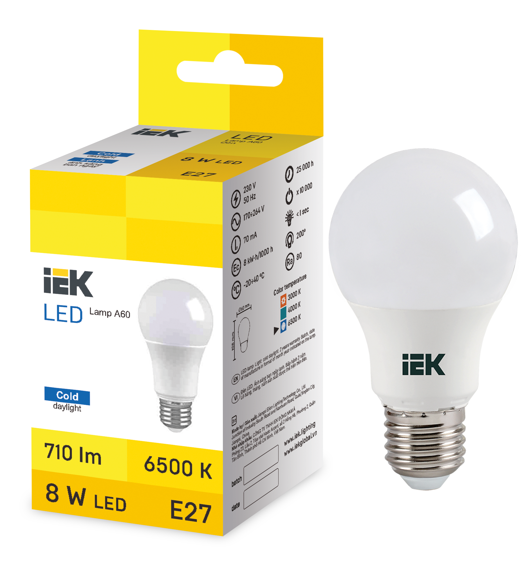 LED Bulb A60 8W 6500K E27 IEK