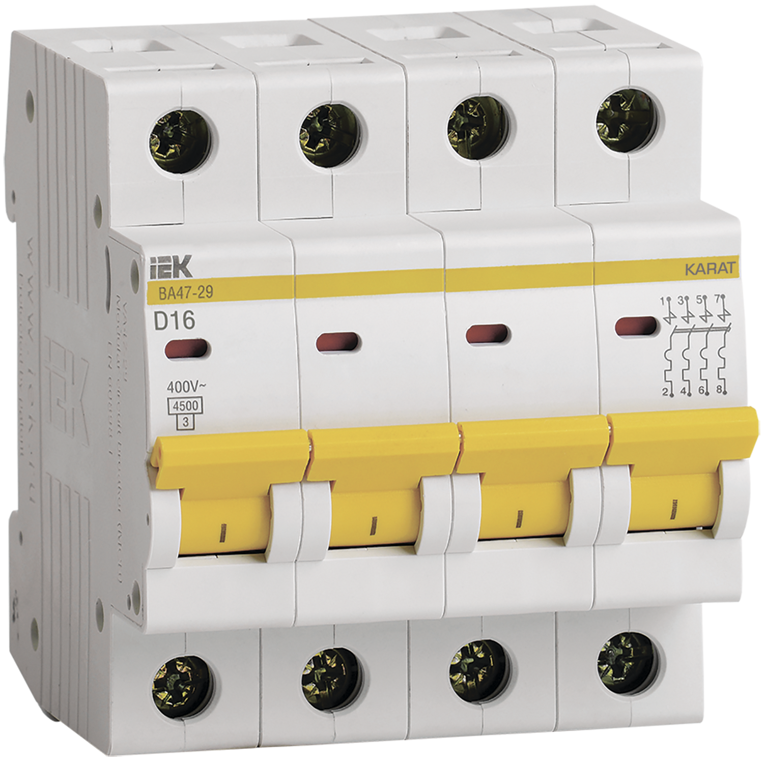 KARAT Автоматический выключатель ВА47-29 4P D 16А 4,5кА IEK