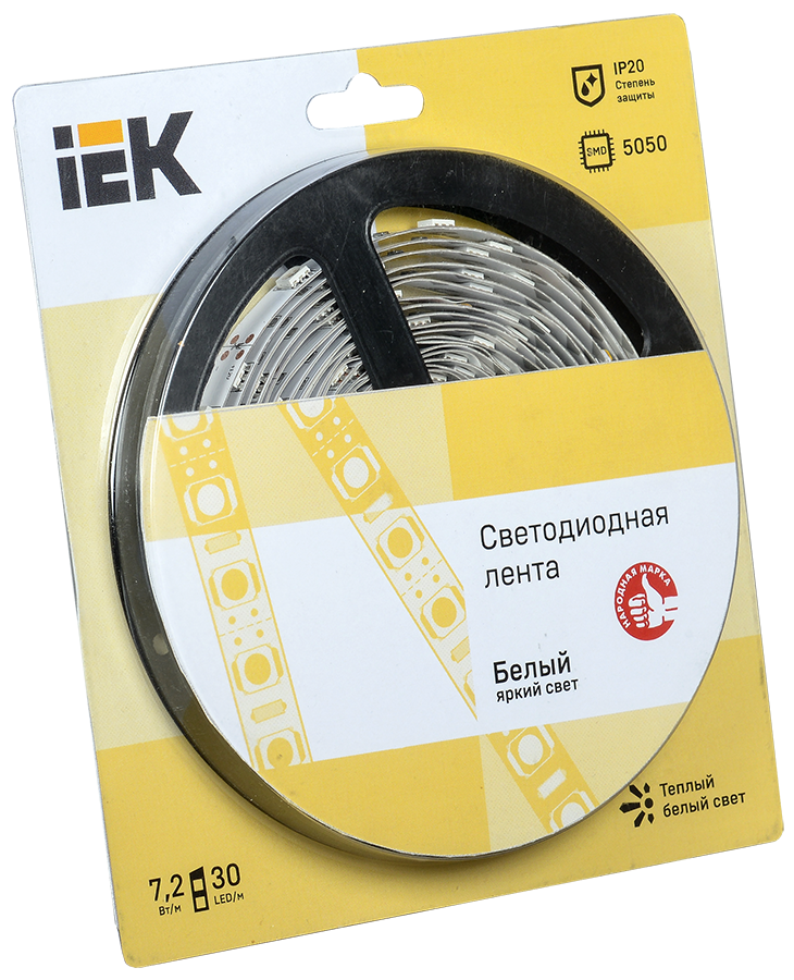 Лента светодиодная 5м блистер LSR-5050WW30-7,2-IP20-12V IEK
