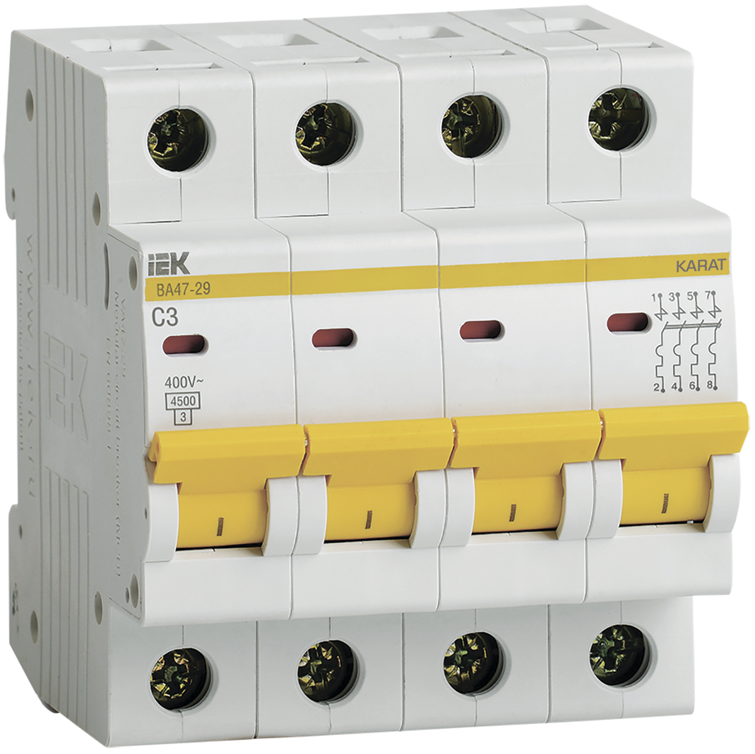 KARAT Автоматический выключатель ВА47-29 4P C 3А 4,5кА IEK