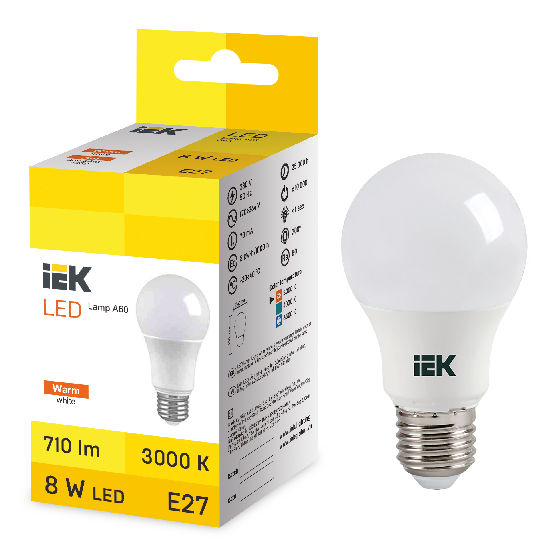 LED Bulb A60 8W 3000K E27 IEK