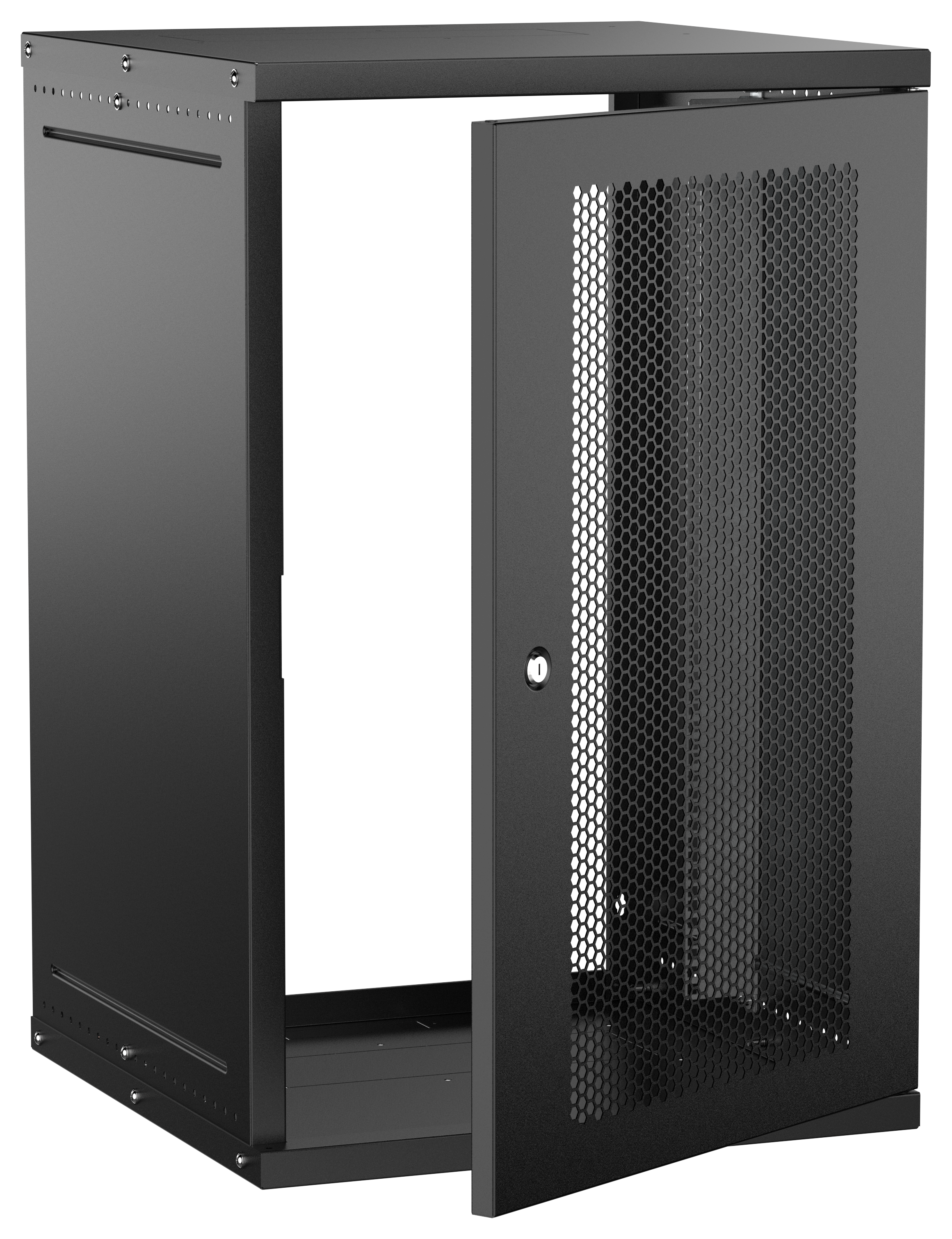 Шкаф настенный 19" 18U 600х600мм перфорированная дверь черный GENERICA