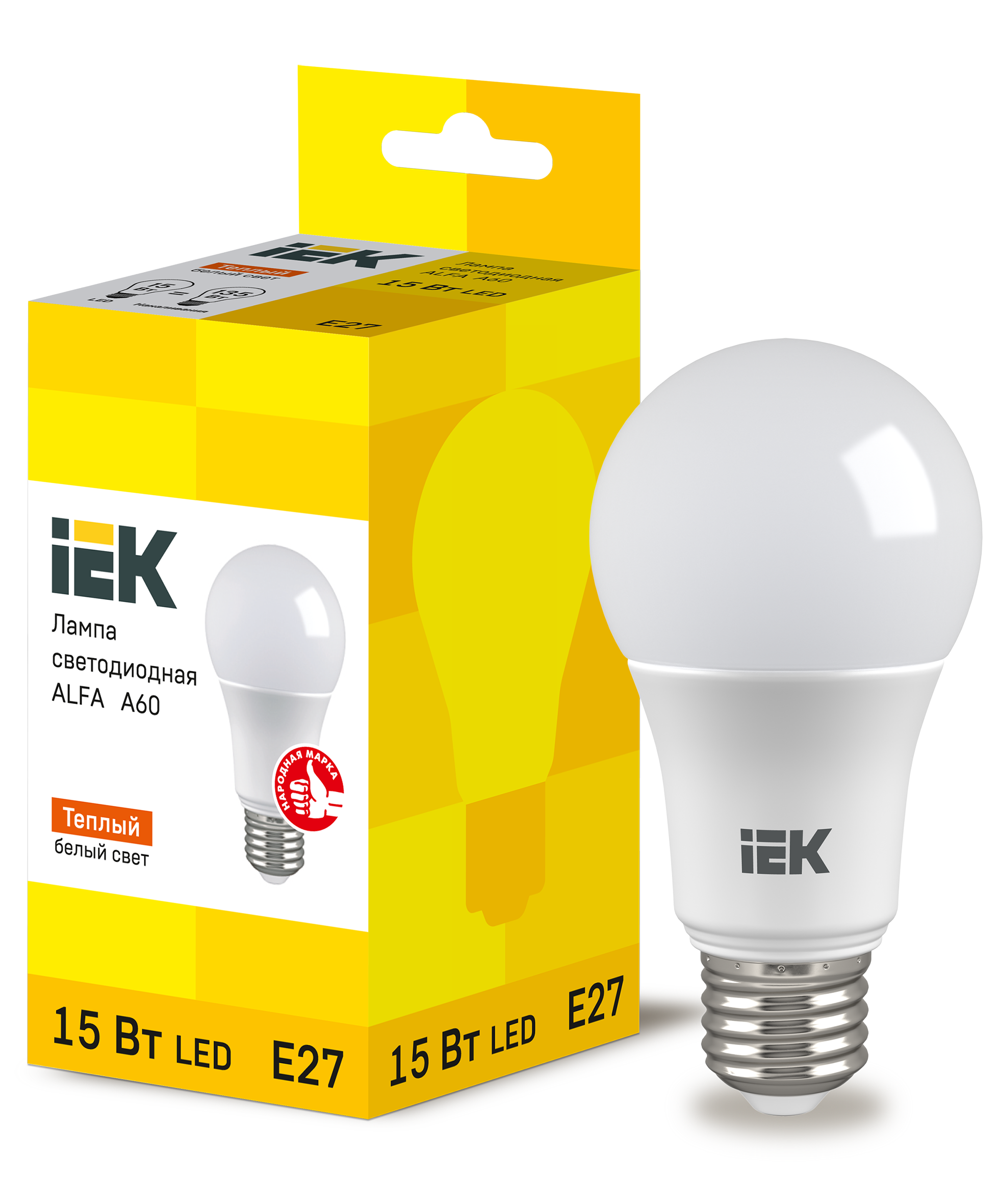 Лампа светодиодная ALFA A60 груша 15Вт 230В 3000К E27 (6шт) IEK
