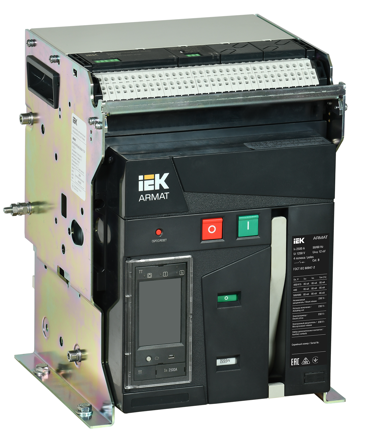 ARMAT AR-A3S TT25 3P F HR/VR Выключатель автоматический воздушный 85кА расцепитель TT 2500А 3P стационарный с аксессуарами ~220-240В: реле отключения, реле включения, моторный привод IEK
